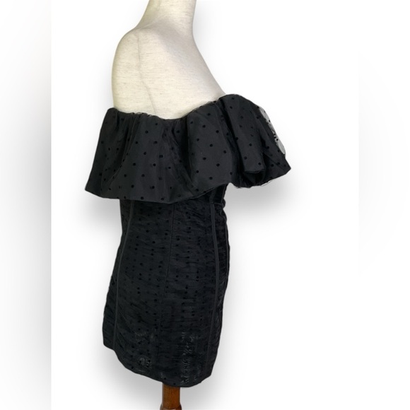 NWT Self-Portrait Black Dot Mesh Frill Mini Dress Size 2 - Picture 5 of 13